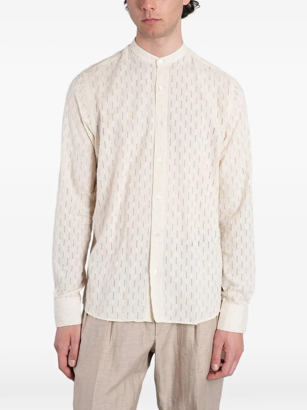 Tagliatore Cannes textured-stripe band-collar shirt - Toni neutri
