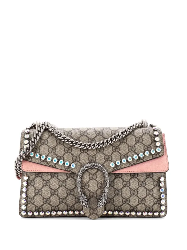 Gucci Pre-owned Dionysus Bag Crystal Embellished GG Coated Canvas Small Shoulder Bag in Brown