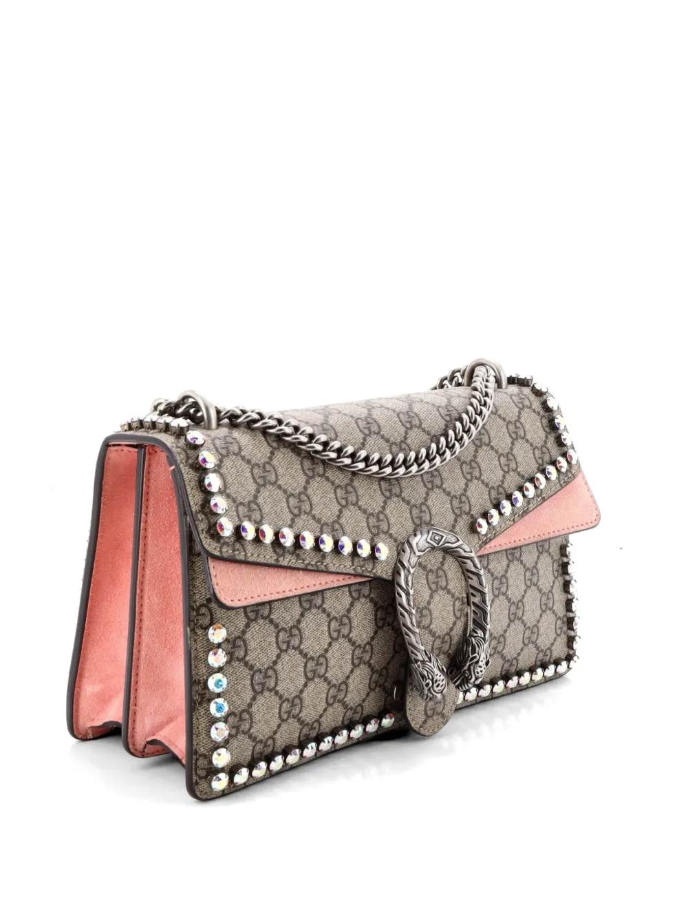 Gucci Pre-owned Dionysus Bag Crystal Embellished GG Coated Canvas Small Shoulder Bag in Brown, view 3