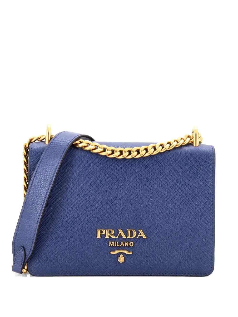 Prada Pre-Owned Chain Flap Bag Saffiano Leather Small crossbody bag - Blu