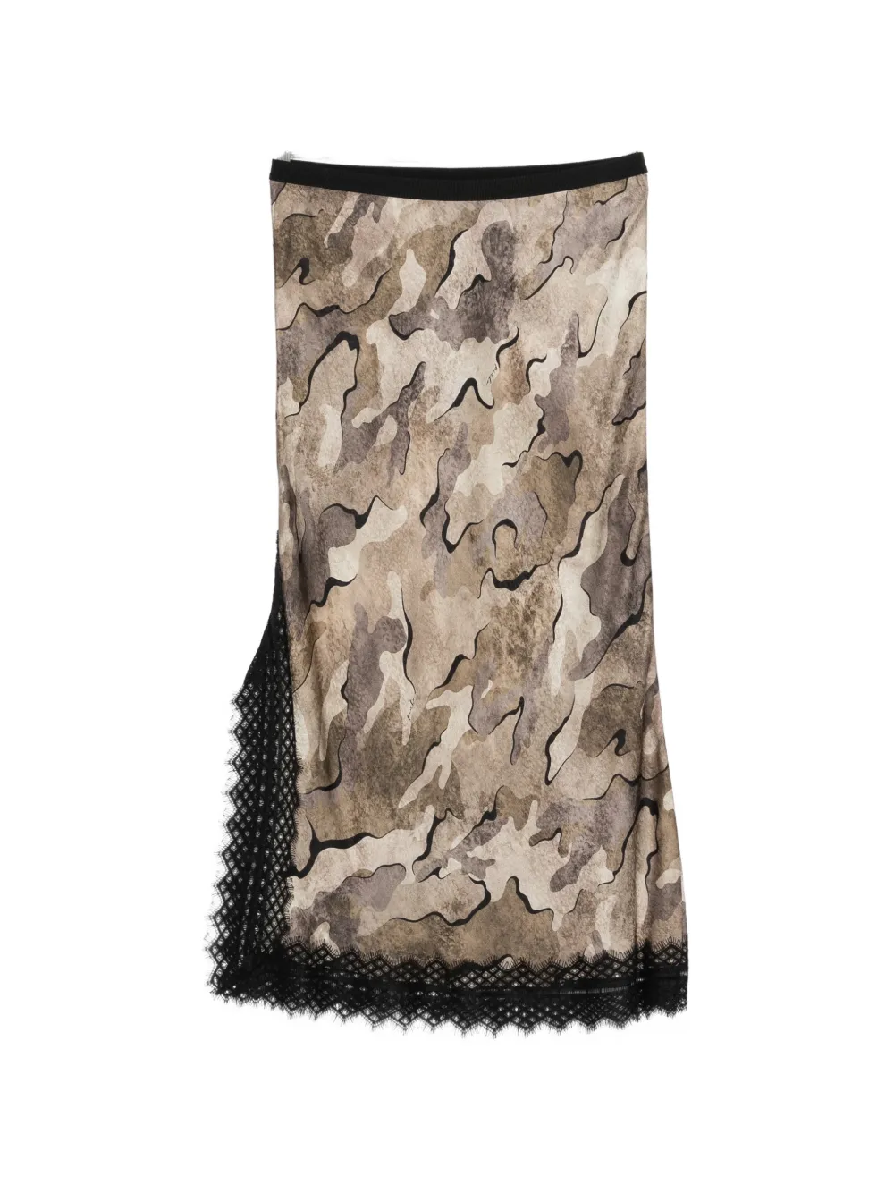 PINKO camouflage-print lace-trim midi skirt - Toni neutri