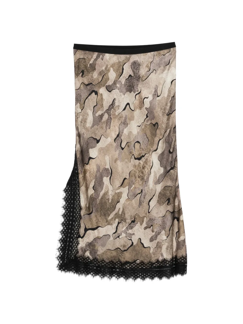 PINKO camouflage-print lace-trim midi skirt - Toni neutri