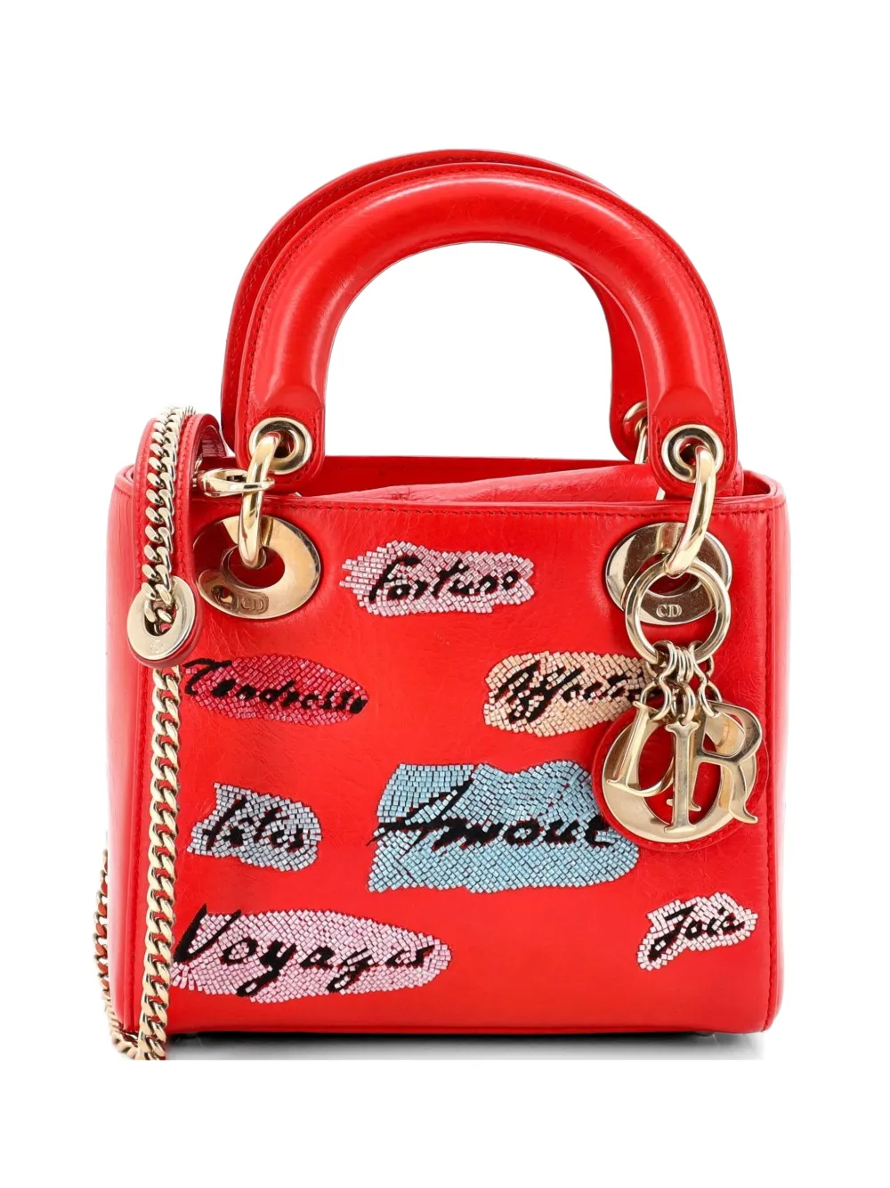 Christian Dior Pre-Owned Lady Dior Chain Bag Beaded Leather Mini shoulder bag - Rosso