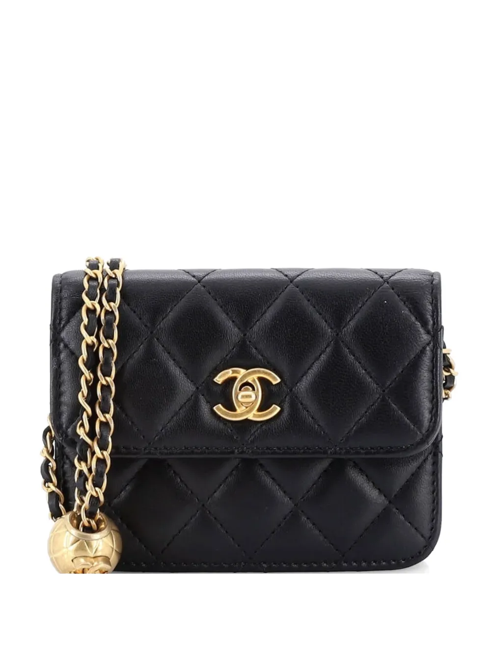 CHANEL Pre-Owned Pearl Crush Flap Clutch with Chain Quilted Lambskin Mini crossbody bag - Nero