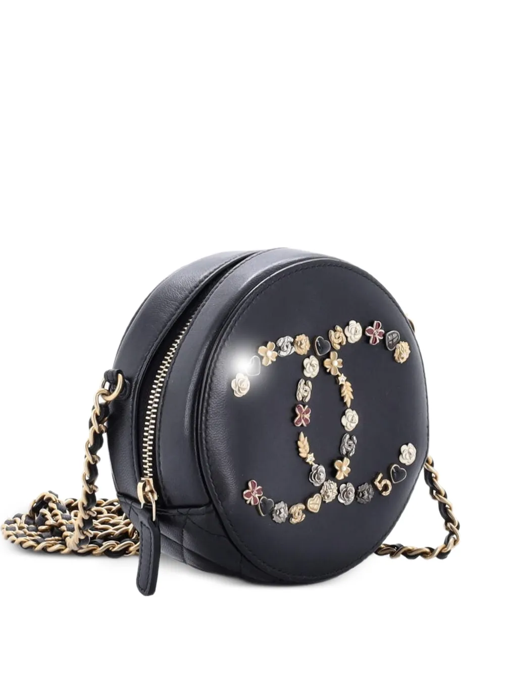 CHANEL Pre-Owned Lucky Charms Round With Chain Embellished Lambskin clutch bag - Nero