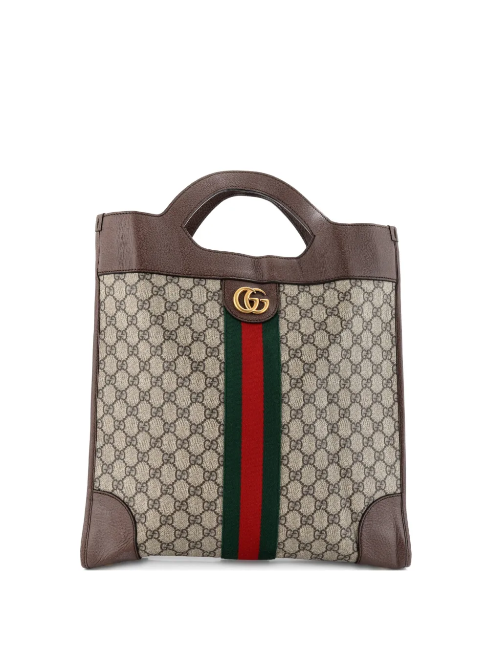 Gucci Pre-Owned Ophidia Cut Out Handle Bag GG Coated Canvas with Leather Large satchel - Marrone