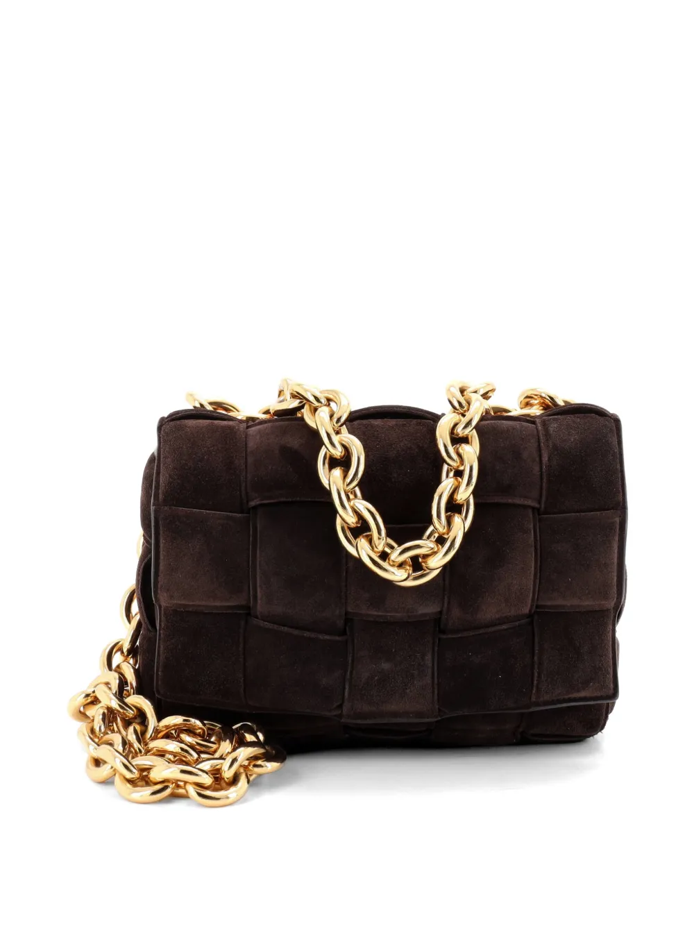 Bottega Veneta Pre-Owned Cassette Chain Padded Maxi Intrecciato Suede crossbody bag - Brown