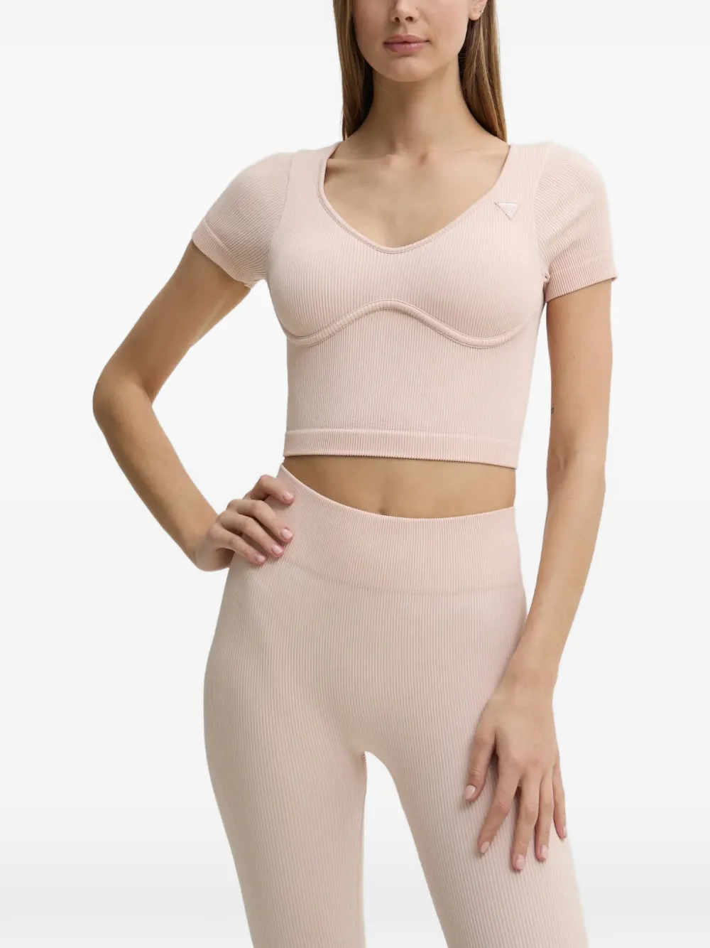 GUESS USA ribbed V-neck top - Rosa