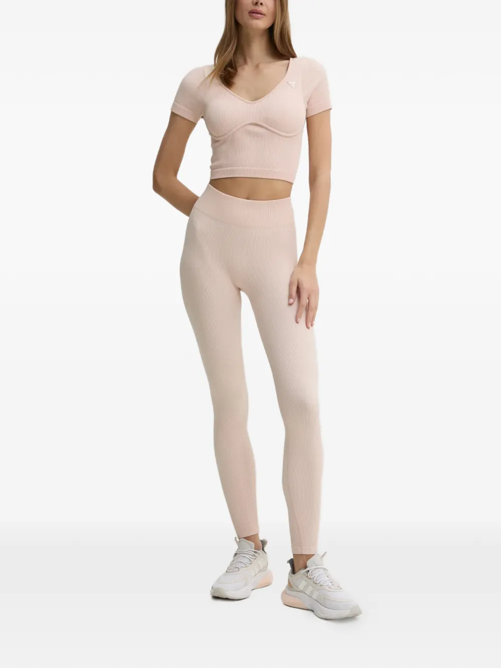 GUESS USA Geribbelde top met V-hals Roze