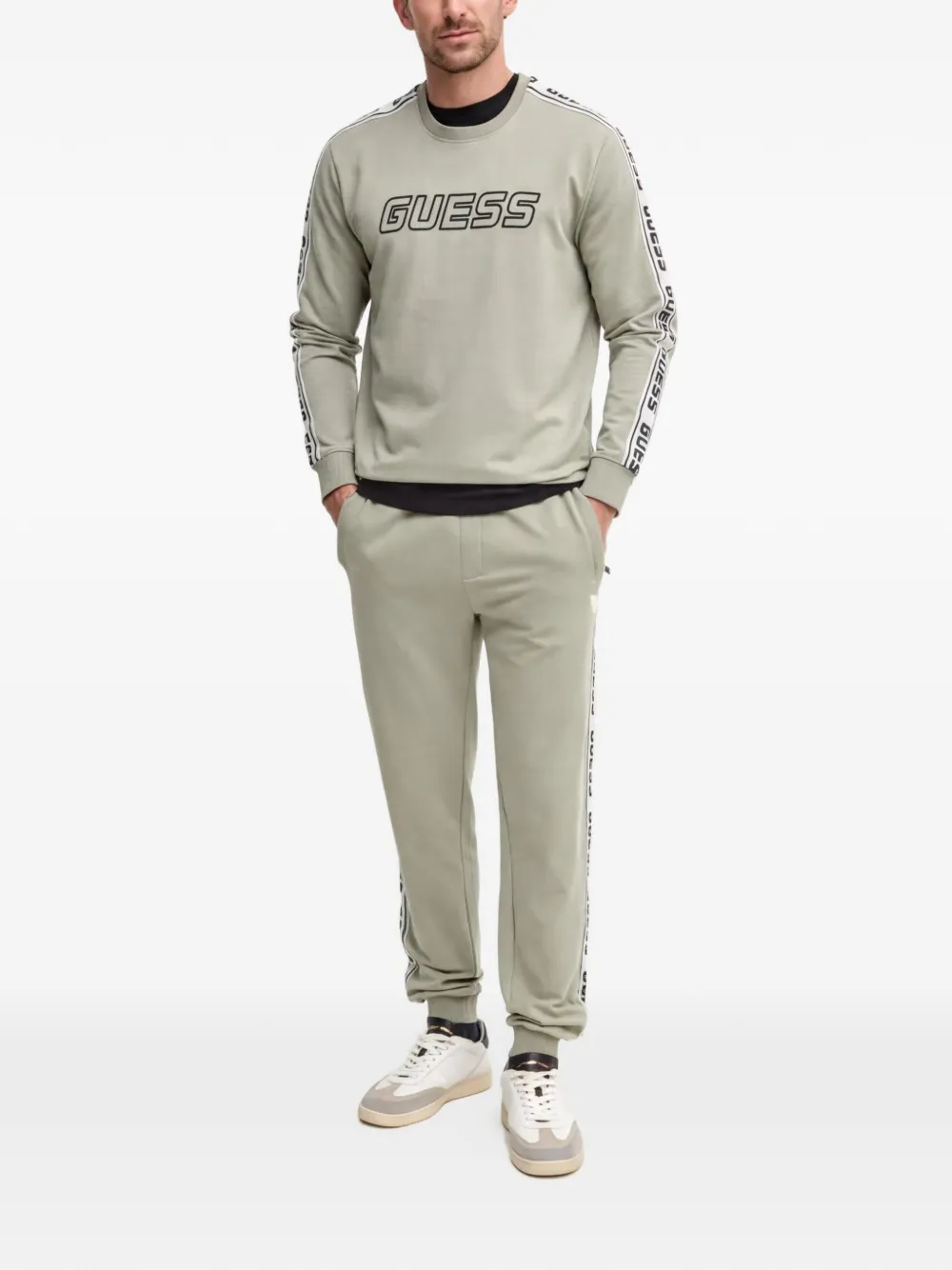 GUESS USA Trui met zijstreep en logoprint Groen