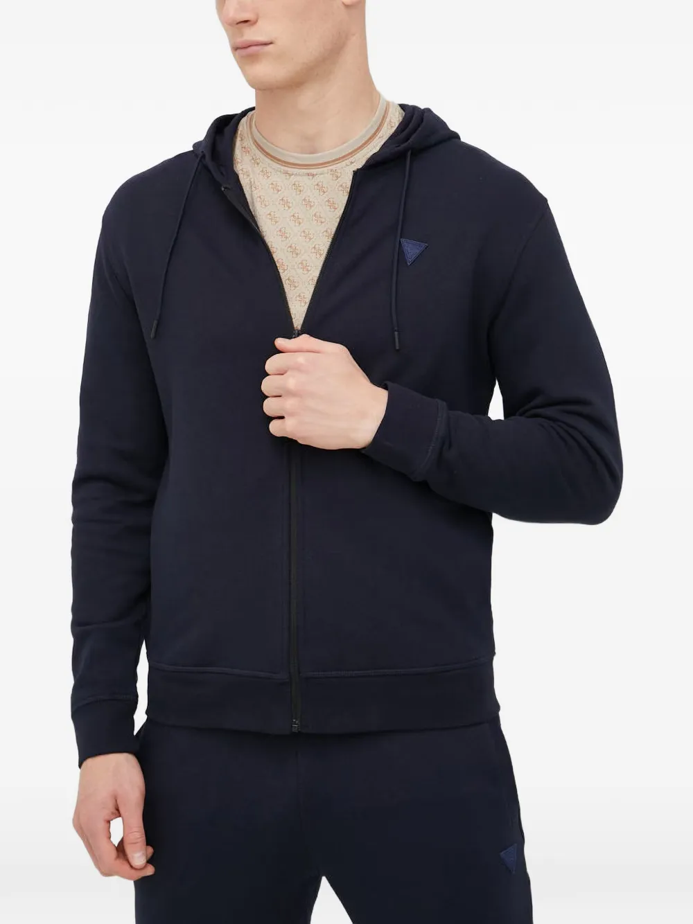 GUESS USA logo-patch zip-up hoodie - Blu