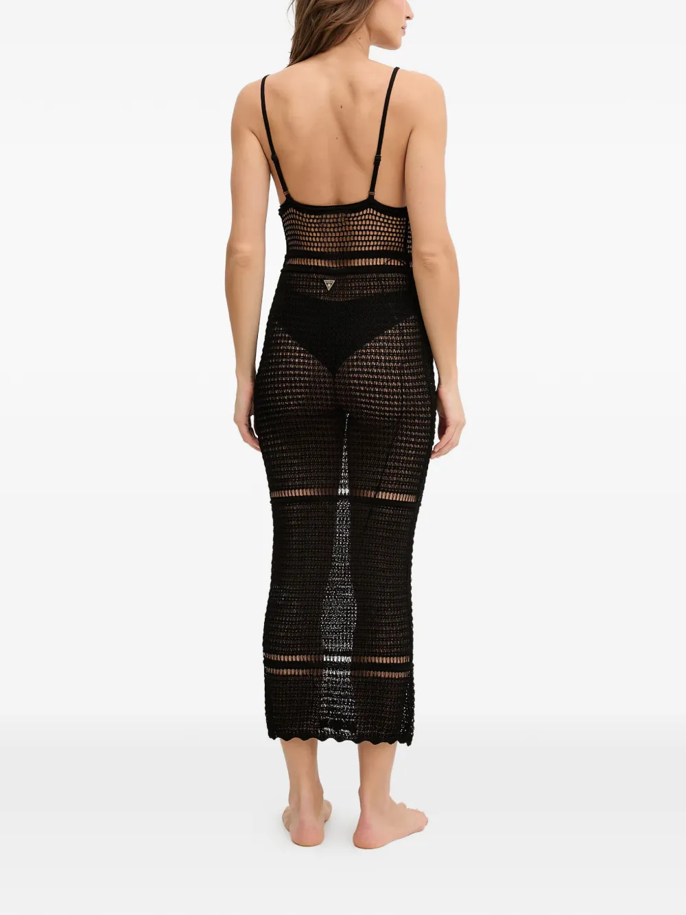 GUESS USA crochet-design V-neck midi dress Zwart