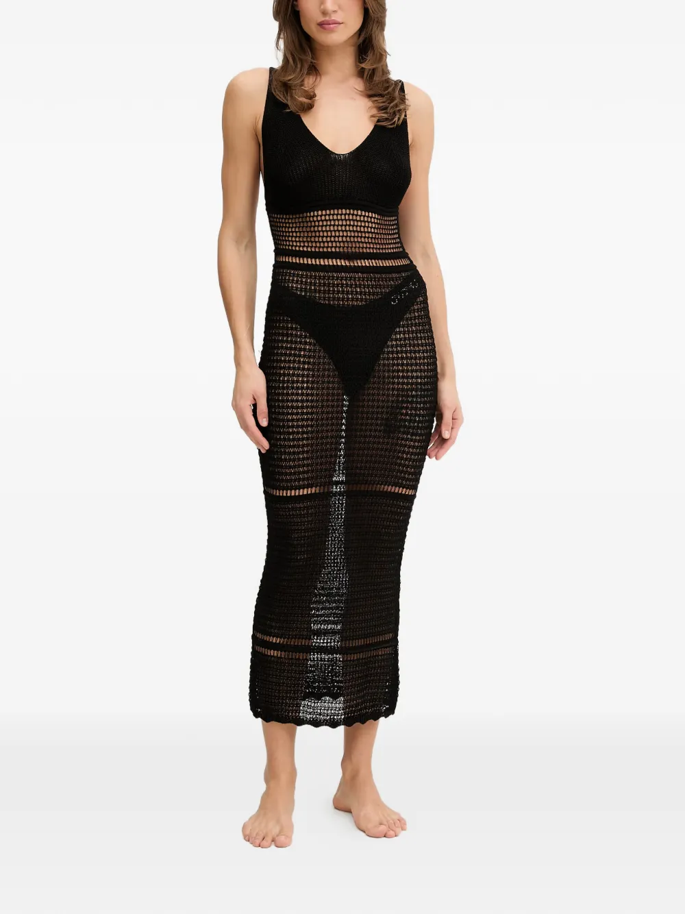 GUESS USA crochet-style V-neck dress - Nero