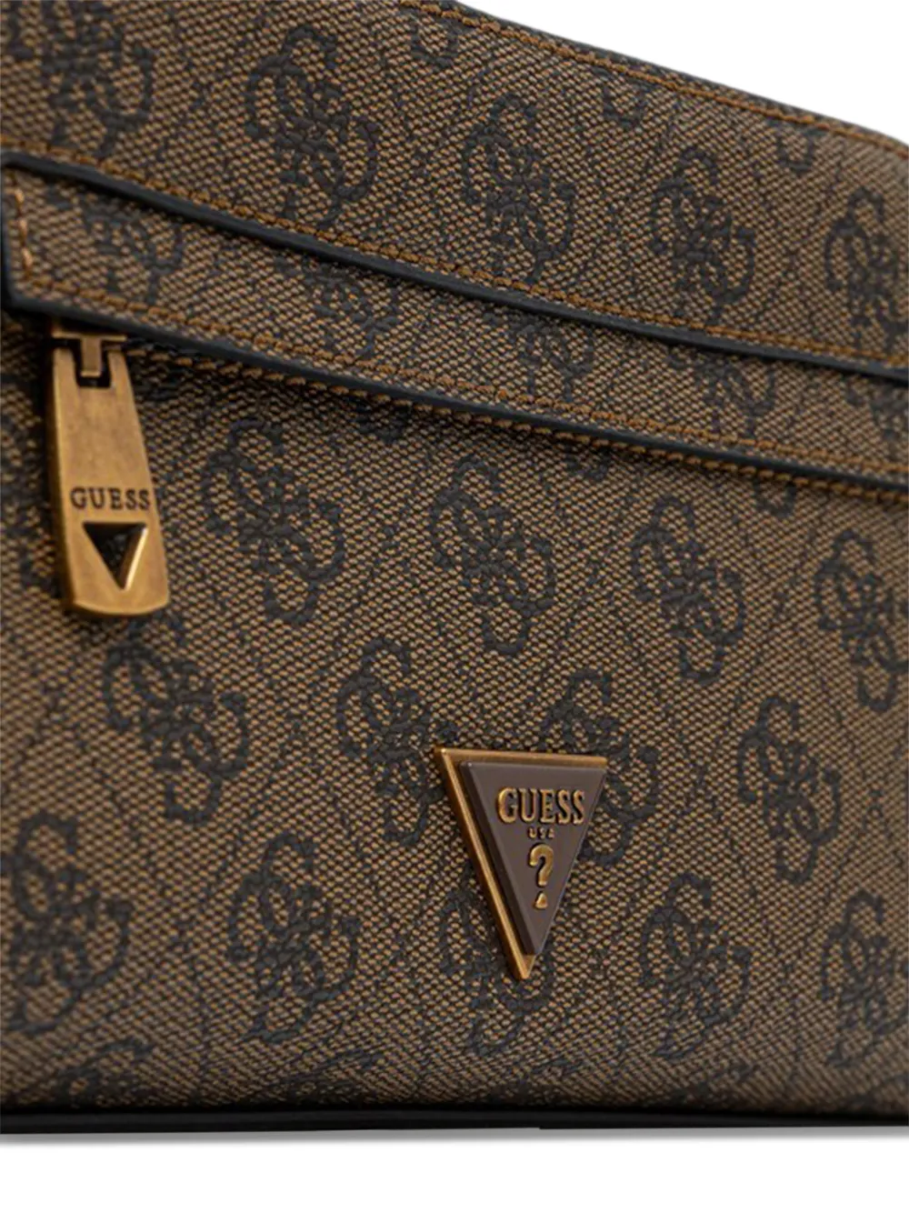 GUESS USA Milano toilettas met 4G-logo en rits Bruin
