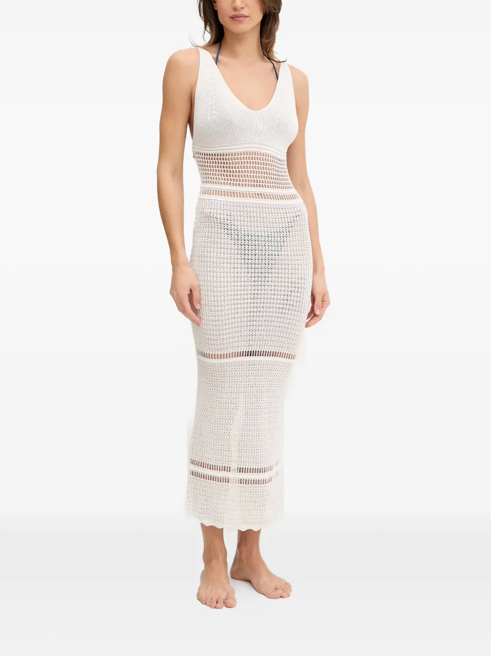 GUESS USA crochet v-neck dress - Bianco