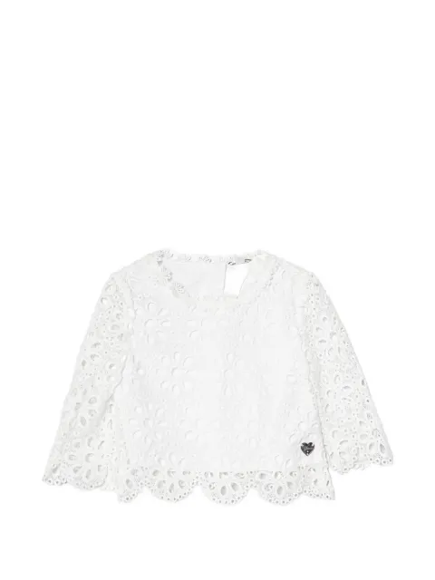 guess kids floral-lace scalloped-hem top