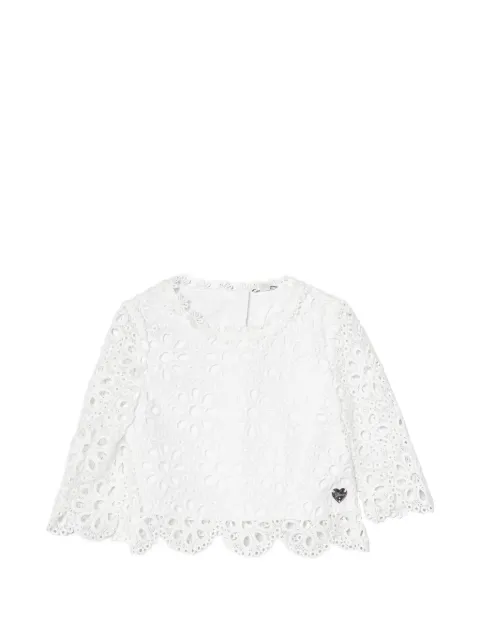 guess kids floral-lace scalloped-hem top