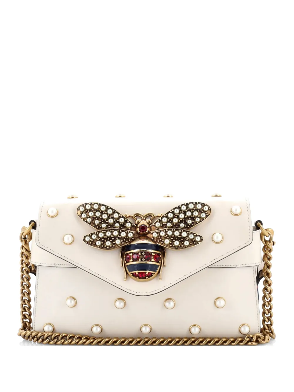 Gucci Pre-Owned Broadway Pearly Bee Embellished Leather Mini shoulder bag - Toni neutri