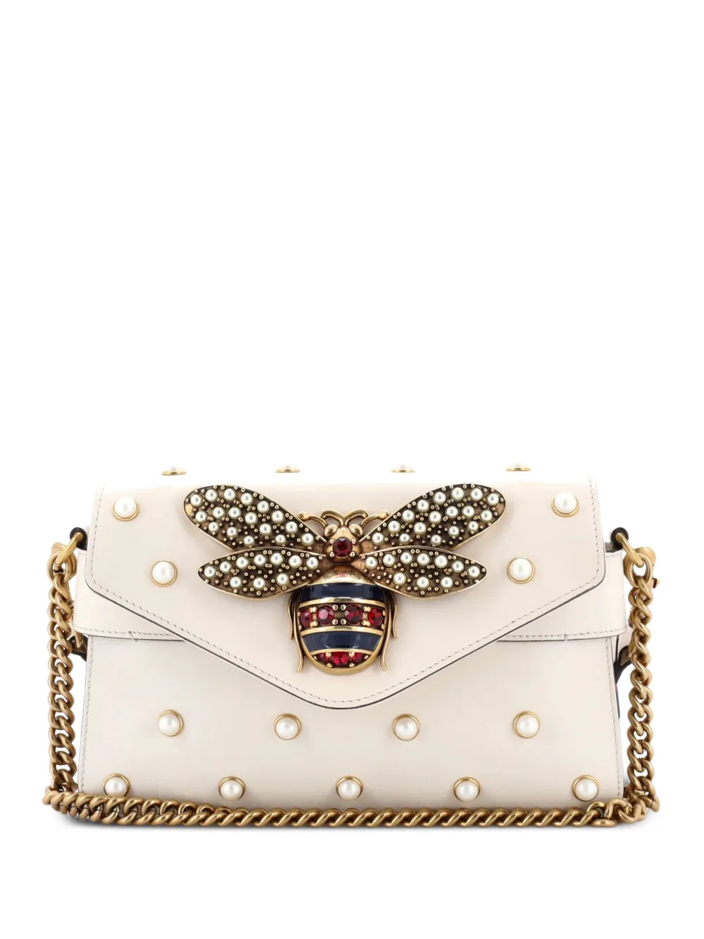 Gucci Pre-Owned Broadway Pearly Bee Embellished Leather Mini shoulder bag - Toni neutri