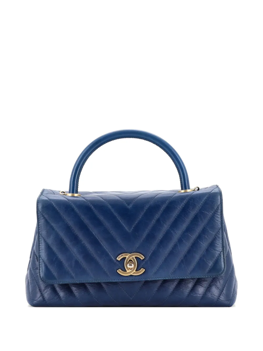 CHANEL Pre-Owned Coco Top Handle Bag Chevron Calfskin Small satchel - Blu