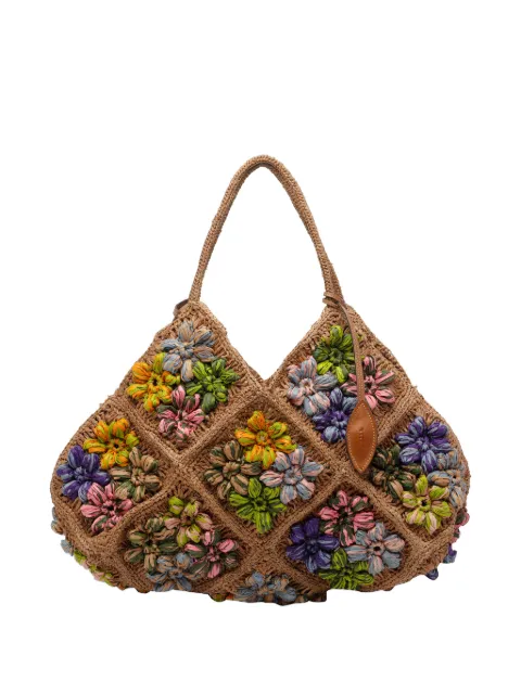 AFAR raffia floral-embroidery tote bag