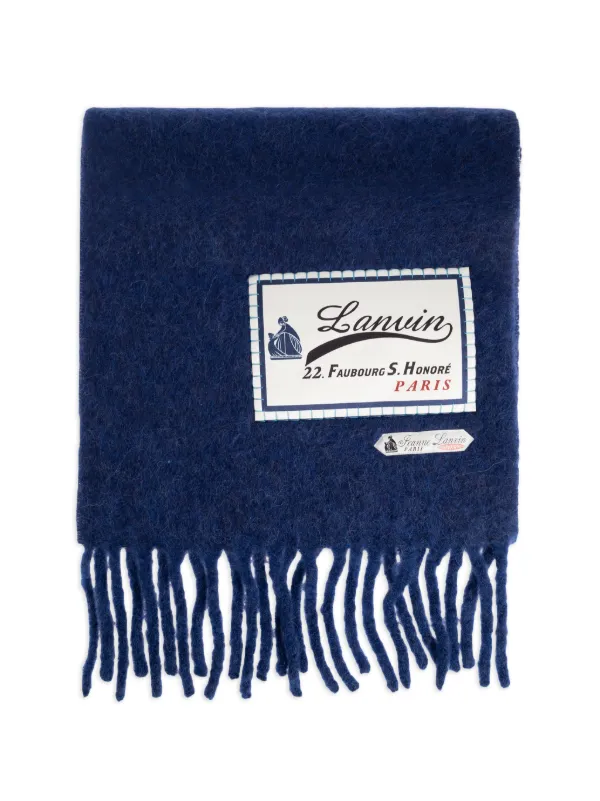 Lanvin Logo-appliqué Fringed Scarf in Blue