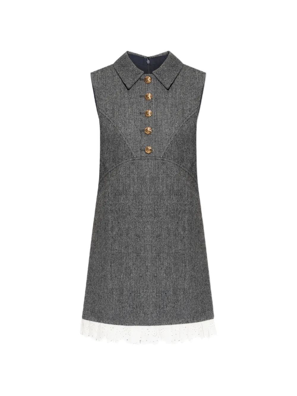 Self-Portrait lace-trim herringbone mini dress - Grigio