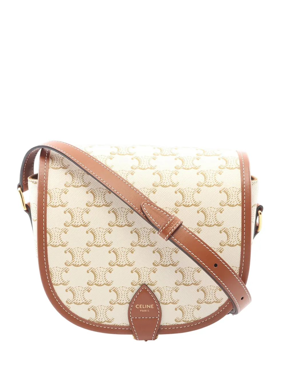 Celine Pre-Owned 2020 Medium Triomphe Coated Canvas Folco crossbody bag - Bianco