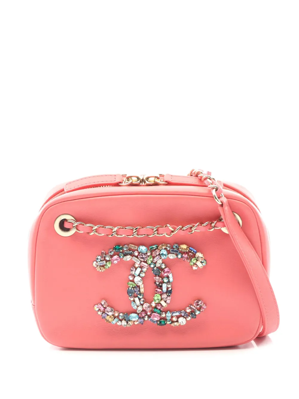 CHANEL Pre-Owned 2021 Lambskin Giant Crystal CC Camera Bag crossbody bag - Rosa