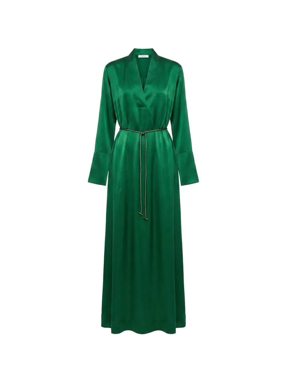 Danamé belted V-neck satin-finish midi dress