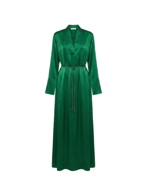 Danamé belted V-neck satin-finish midi dress