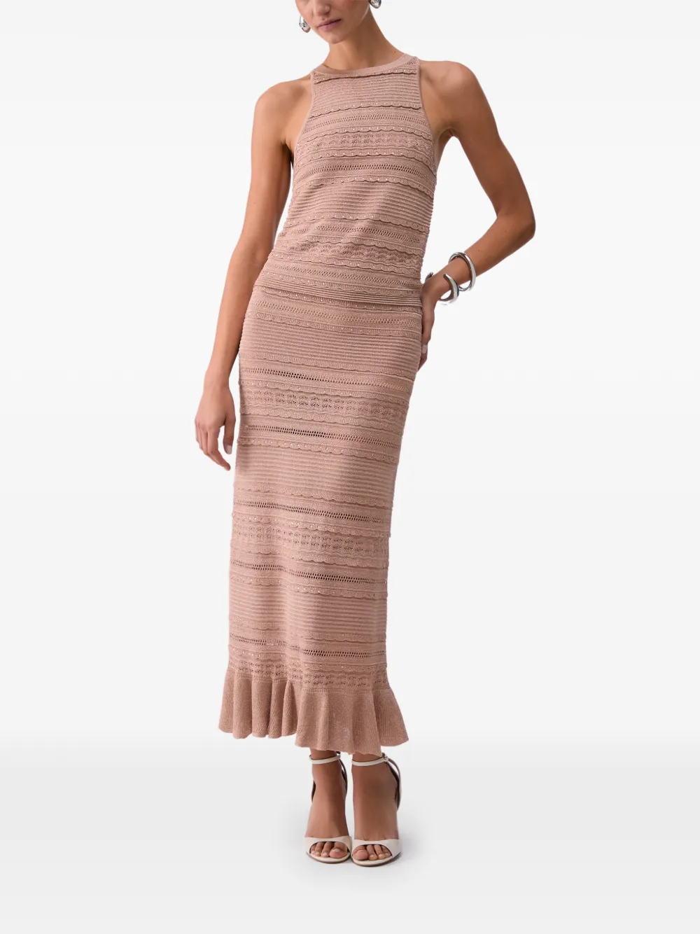  Liu Jo Openwork Knit Midi Skirt - Neutrals 