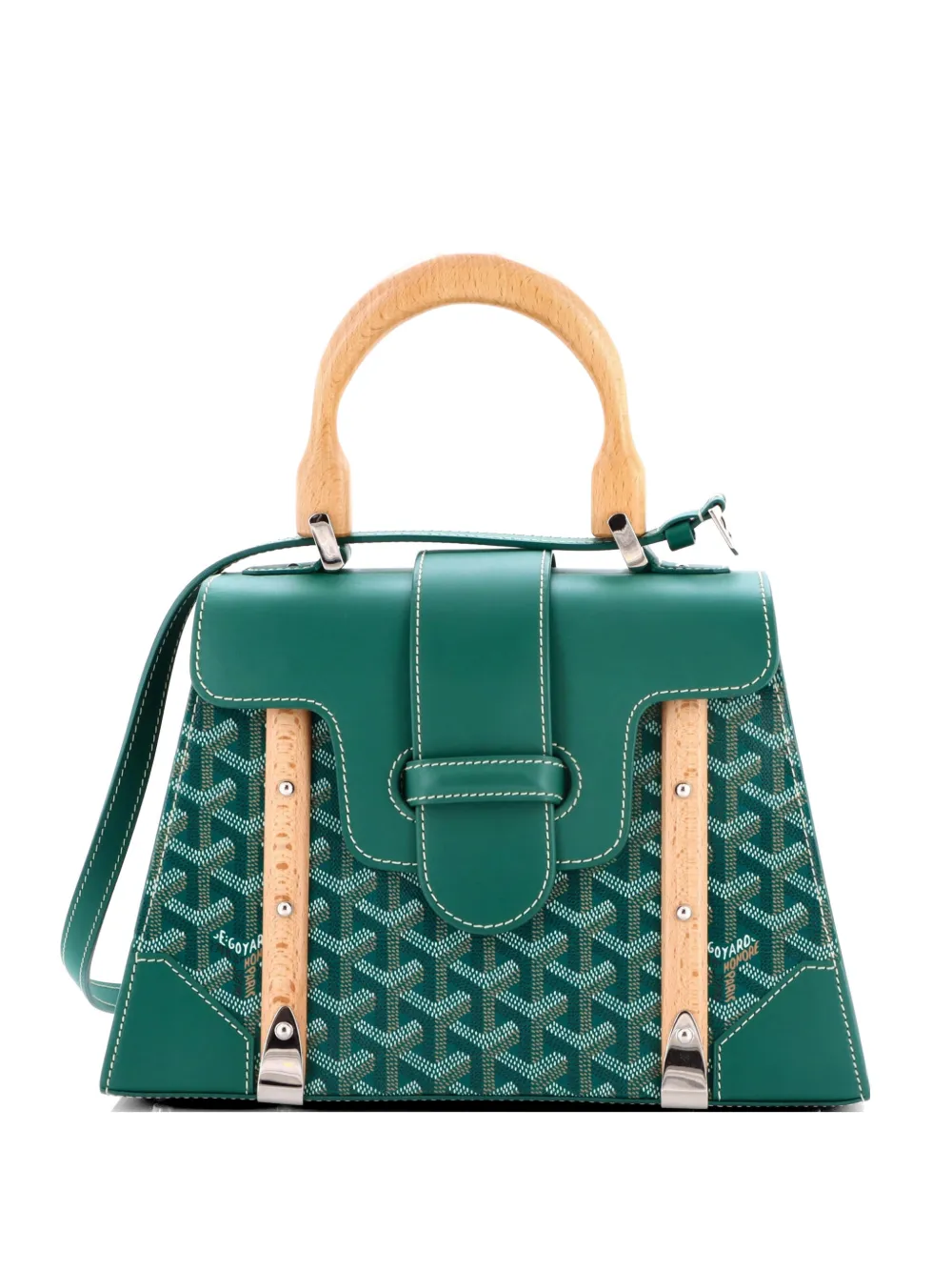 Pre-owned Goyard Saigon Top Handle Bag Coated Canvas With Leather Pm Satchel In Green