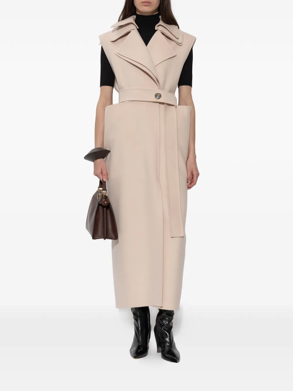 Sportmax Spsbosso mouwloze jas met ceintuur Beige