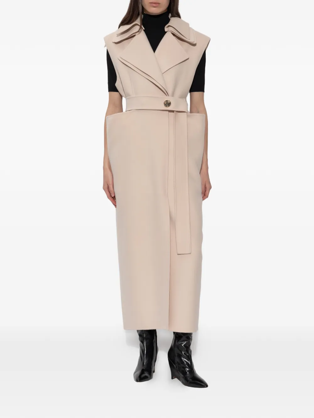 Sportmax Spsbosso mouwloze jas met ceintuur Beige