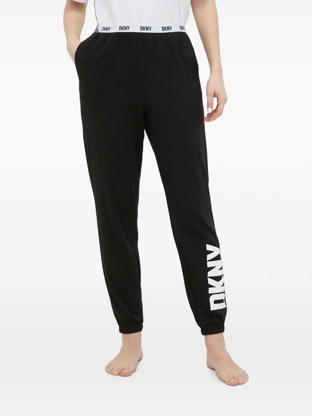 DKNY logo-print elasticated-waistband pajama bottoms - Schwarz