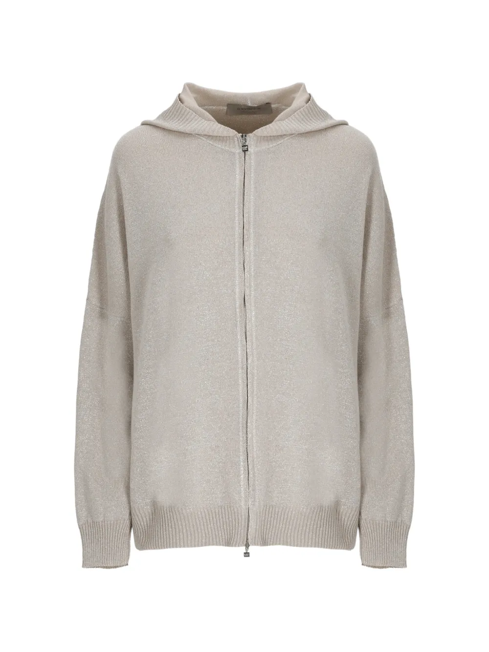 D.Exterior metallic-effect zip-up cardigan - Neutrals
