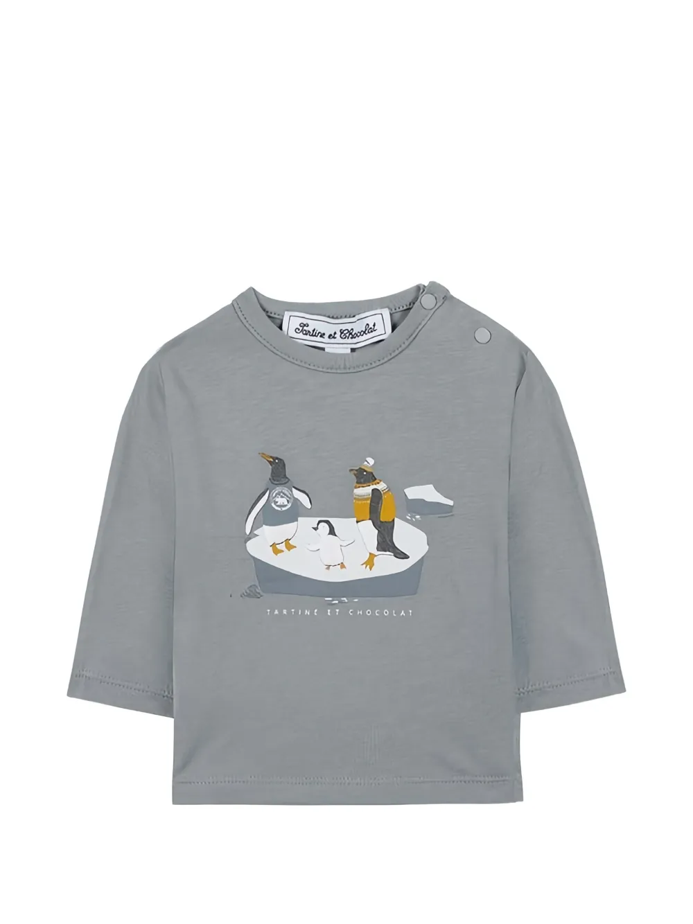 Tartine Et Chocolat penguin print long-sleeved top - Grigio