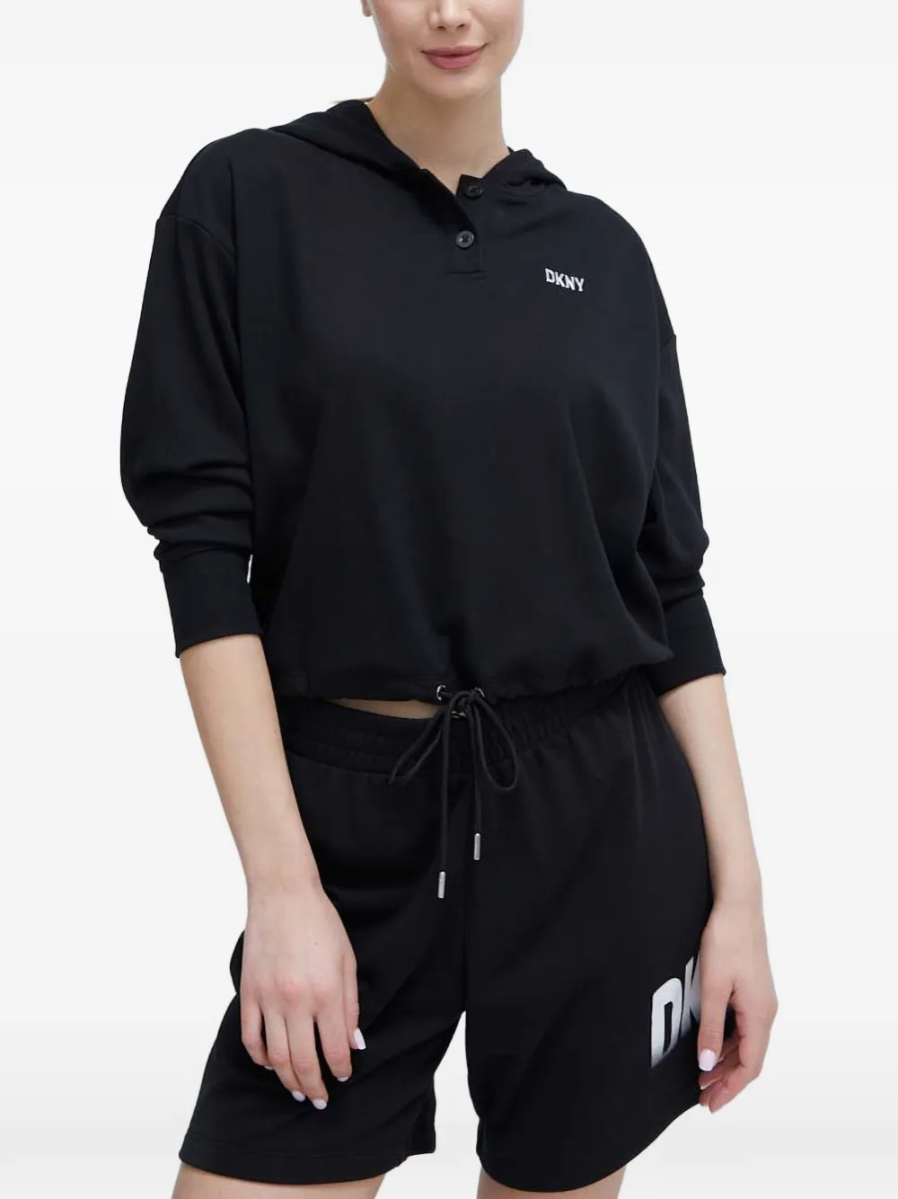 DKNY Hoodie mit Knopfleiste - Schwarz