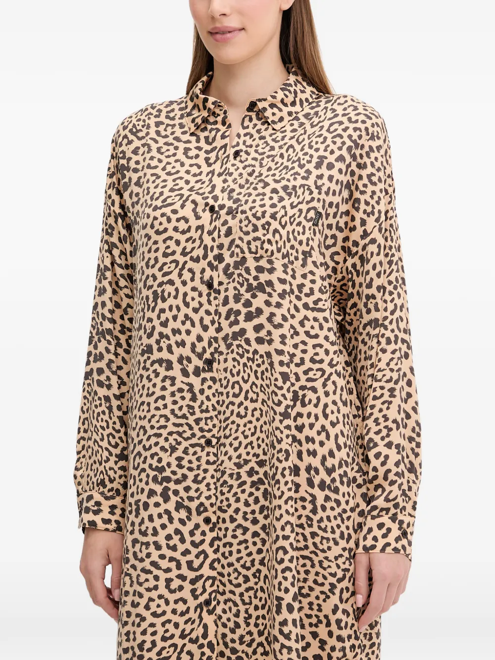 DKNY Midi-jurk met luipaardprint en knopen Bruin