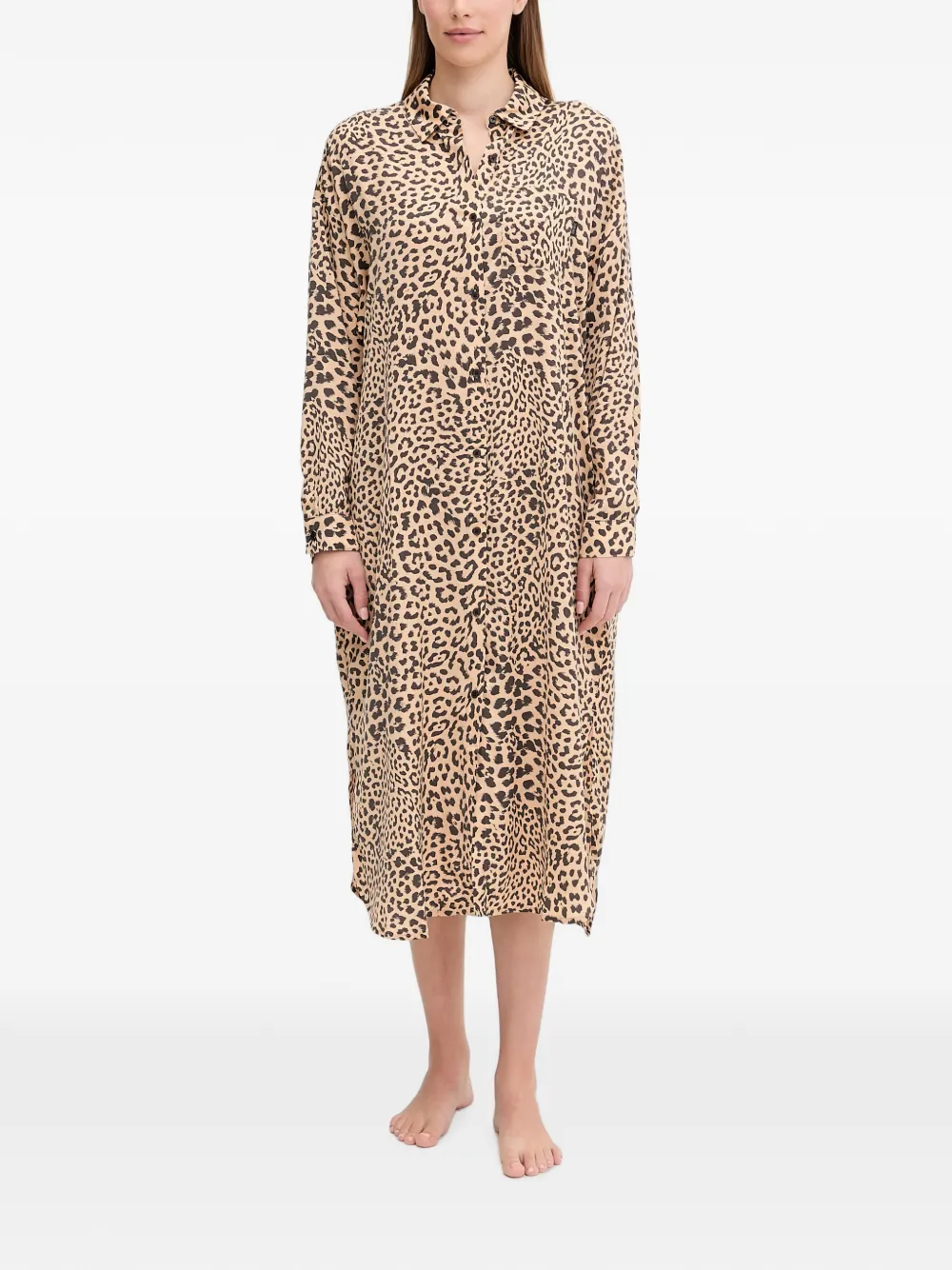 DKNY leopard-print button-down midi nightdress - Braun