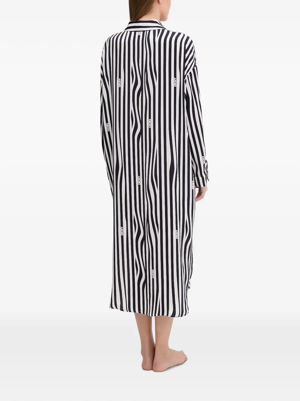 DKNY Gestreepte nachtjapon met logo-print Wit