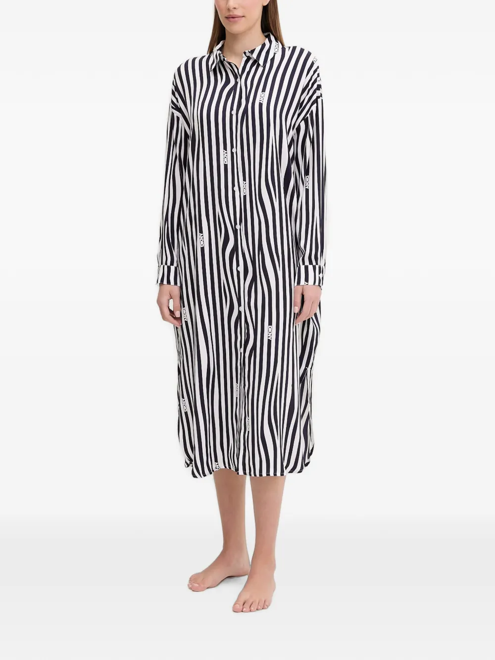 DKNY striped logo-print nightdress - Weiß