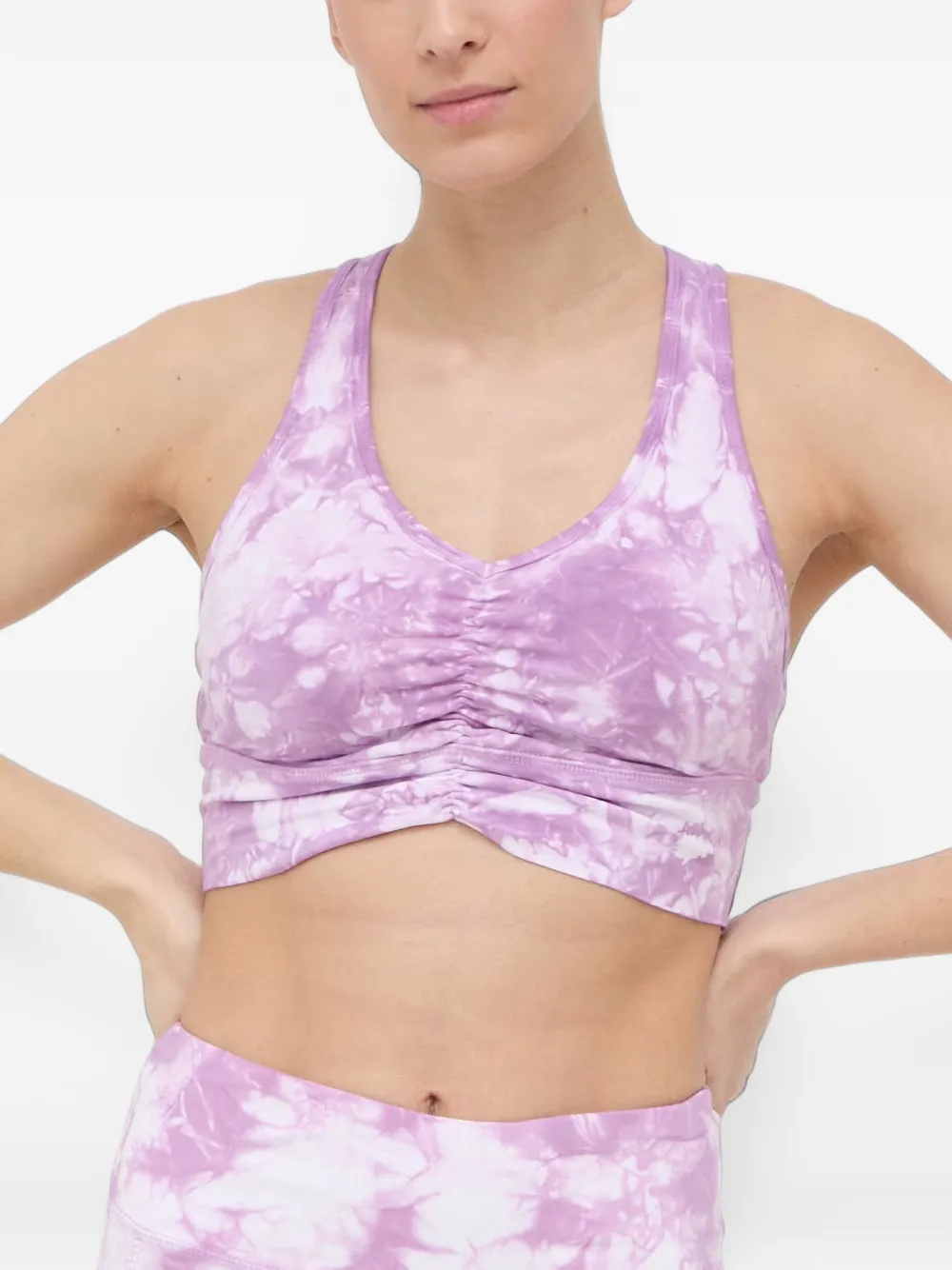 DKNY tie-dye ruched-detail sports bra Paars