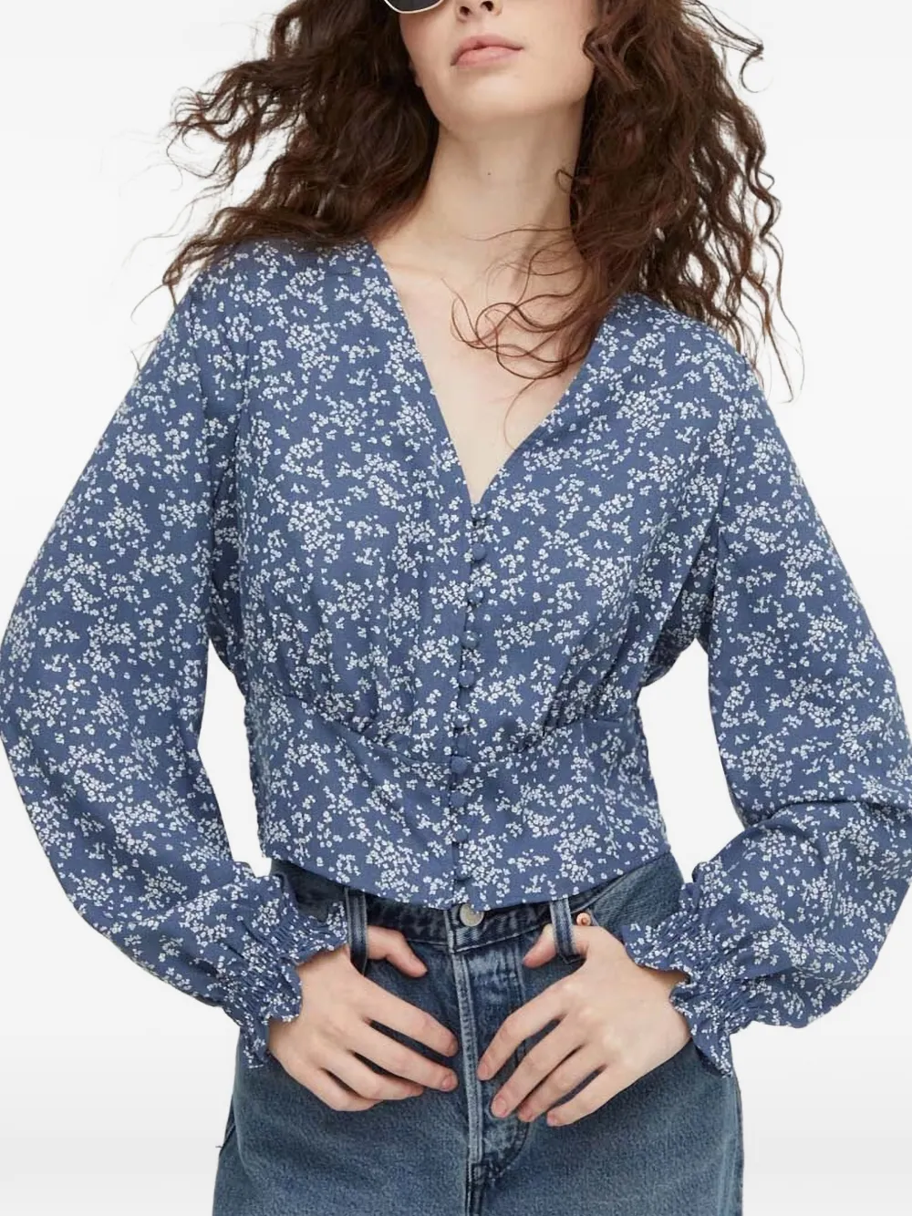 Levi's Tamara Floral-print V-neck Blouse In Blue