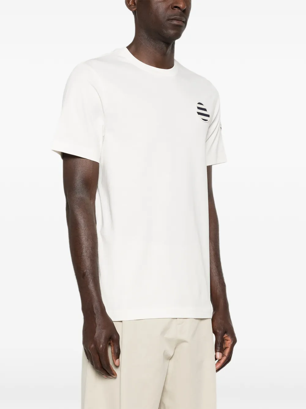  Moncler T-shirt Con Logo A Righe - Toni Neutri 