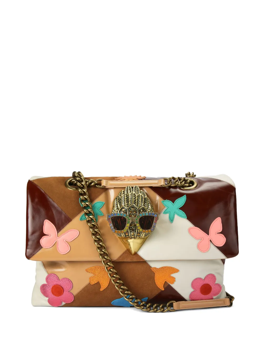 Kurt Geiger London Kensington Schultertasche mit Blumen-Patch - Braun