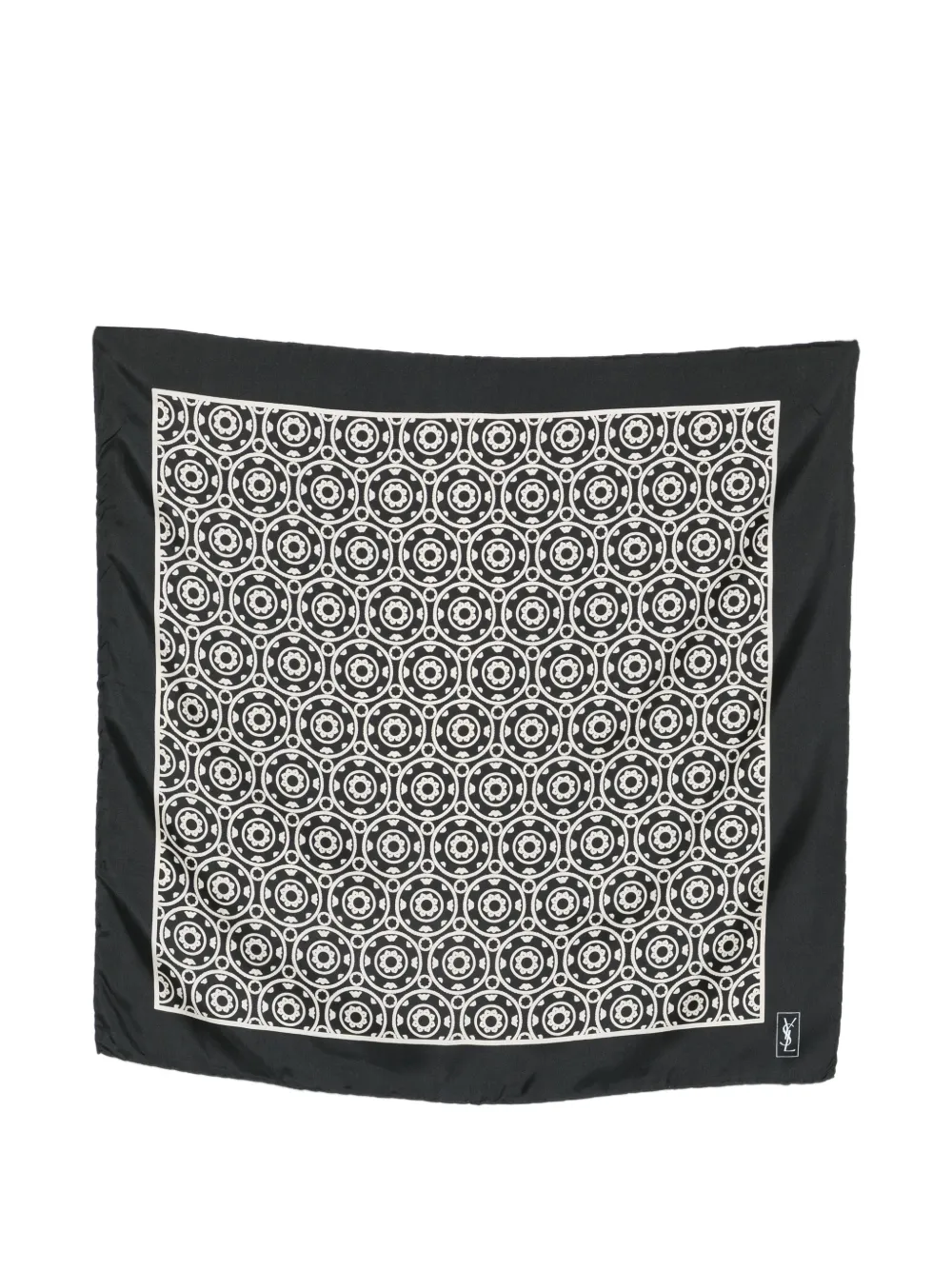 Pre-owned Saint Laurent 1990s Patterned Silk Scarf In Black