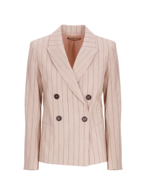 D.Exterior pinstripe sequin-embellished jacket
