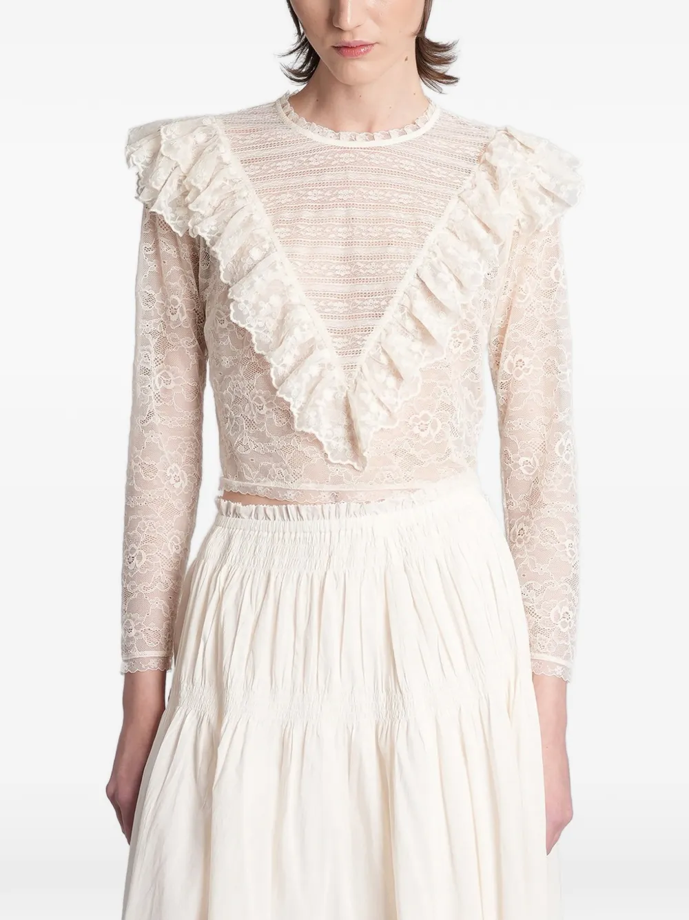 Antik Batik Flowi ruffled lace-trimmed top - Bianco